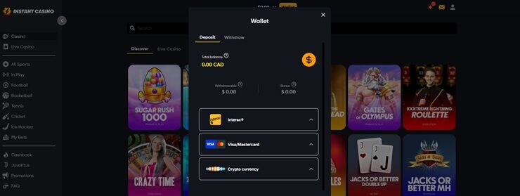 instant casino deposit process