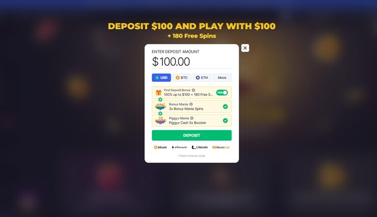 bistarz casino deposit page