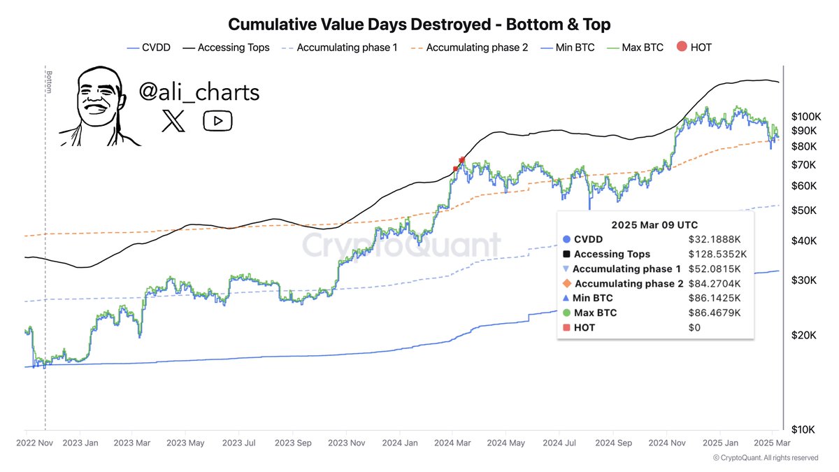 Bitcoin Cumulative Value Days Destroyed | Source: Ali Martinez on X