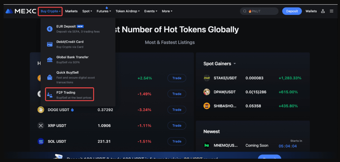 exchange crypto p2p step1