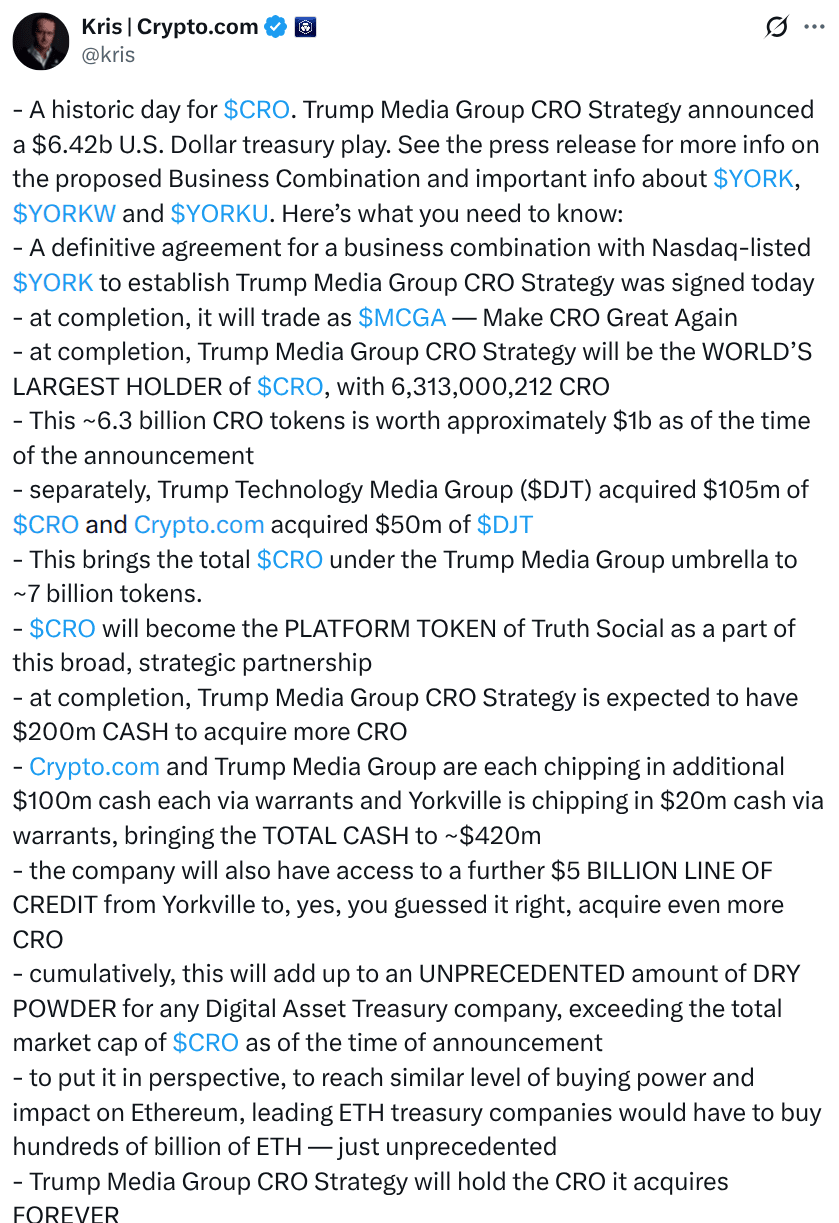 X announcement by Crypto.com CEO Kris Marszalek of the joint venture