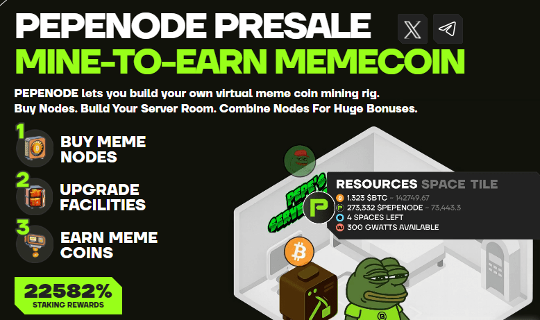 PepeNode presale - the first Mine-to-Earn meme coin,