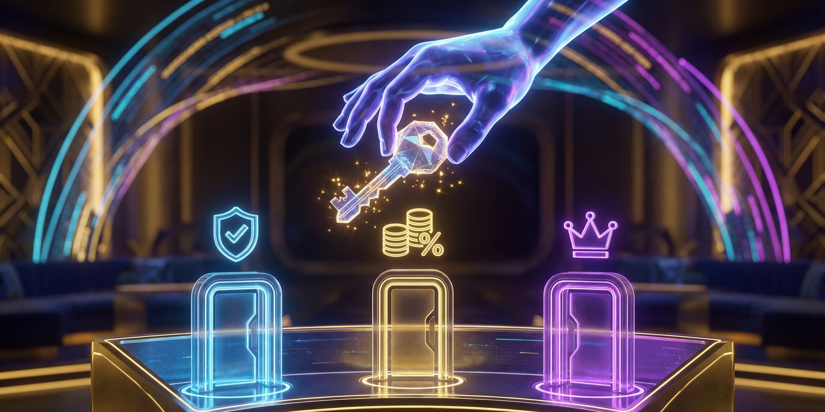 A futuristic image displaying the key to a good crypto slot site