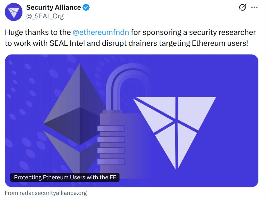 SEAL X post about partnership with Ethereum Foundation.